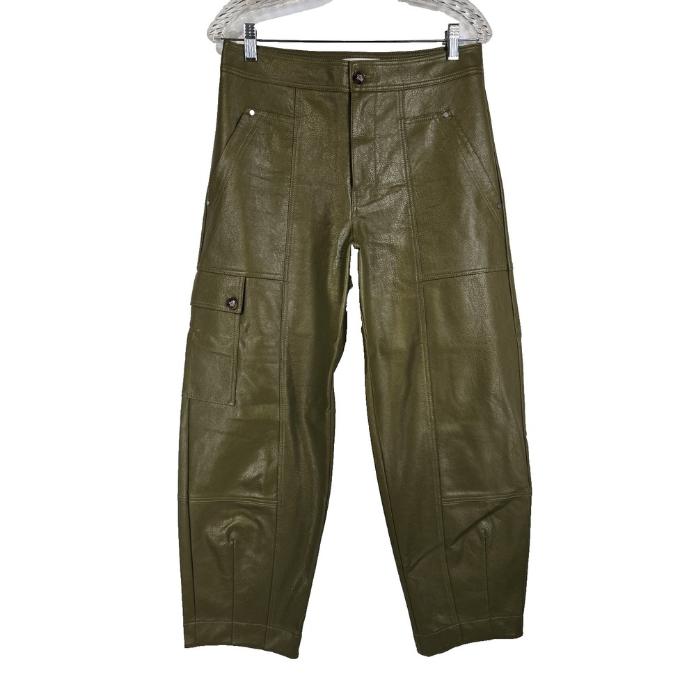 By Anthropologie Womens 6 Green Pleather Barrel Pants Cargo Utility
